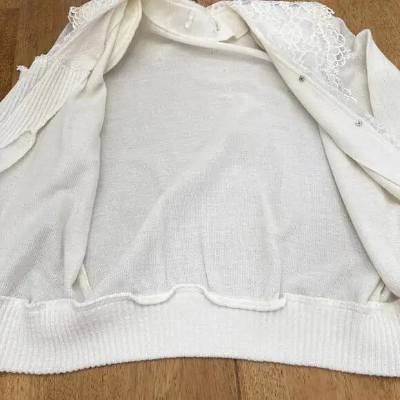 VTG Sweater Womens Sz S Lace Collar Double Breasted Gold Buttons Cottagecore - Picture 7 of 12